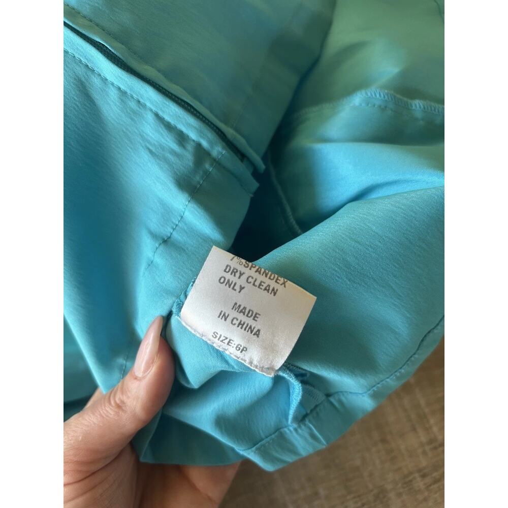Tadashi Shoji Satin Wrap Blouse Women 6P Evening Cocktail Top Blue Artsy NWT - Picture 10 of 12